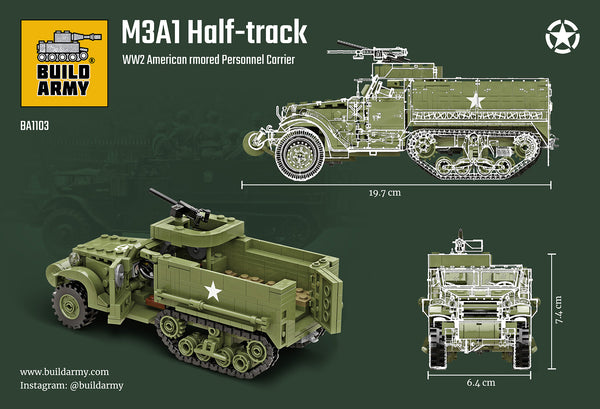 Build Army Brick building model WW2 USA M3A1 Half-Track APC