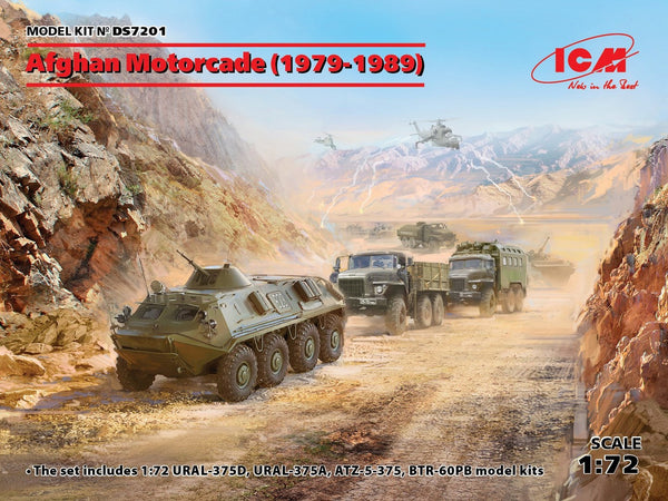 ICM 1/72 Afghan Motorcade (1979-1989) URAL-375D, URAL-375A, ATZ-5-375, BTR-60PB (Set of 3)