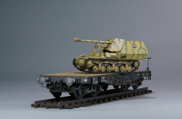 Zimi Models 1/35 Marder I 7.5cm Pak.40/1 auf Gw.Lr.s.(f) Sd.kfz.135 with German 50 Ton Type SSy45 Flatcar Schwerer Platformwagen 2 in 1 Kit