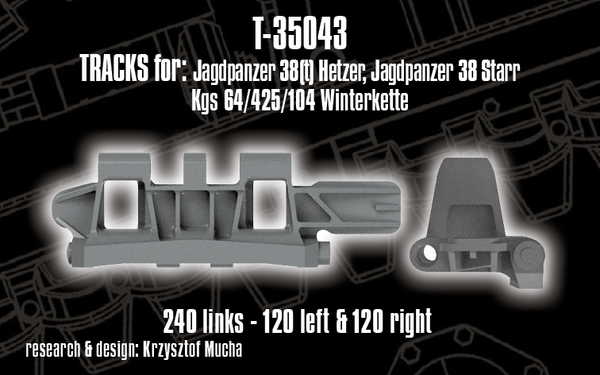 Quick Tracks 1/35 scale WW2 track upgrade Tracks for Jagdpanzer 38(t) Hetzer, Jagdpanzer 38 Starr ; Kgs 64/425/104 Winterkette