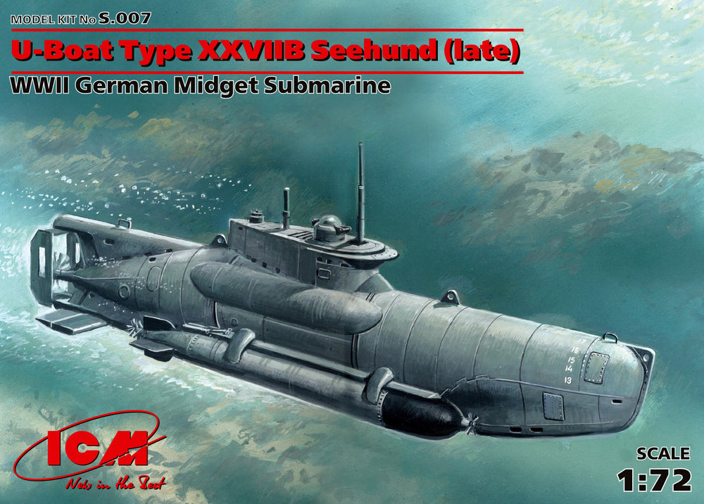 ICM SHIPS 1:72 WW2 U-Boat Type XXVIIB Seehund (Late), WWII German Midget Submarine