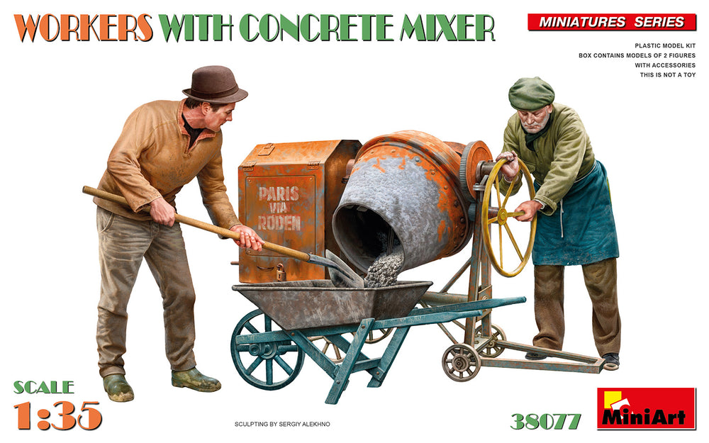 Miniart 1/35 WW2 era WORKERS WITH CONCRETE MIXER