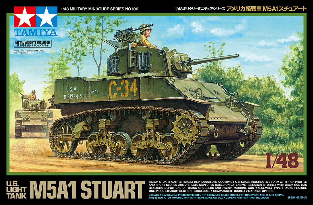 Tamiya 1/48 scale WW2 US Allied M5A1 Stuart light tank model kit ...