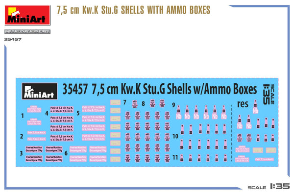 Miniart 1/35 WW2 German 7,5 cm Kw.K StuG Shells w/ Ammo Boxes