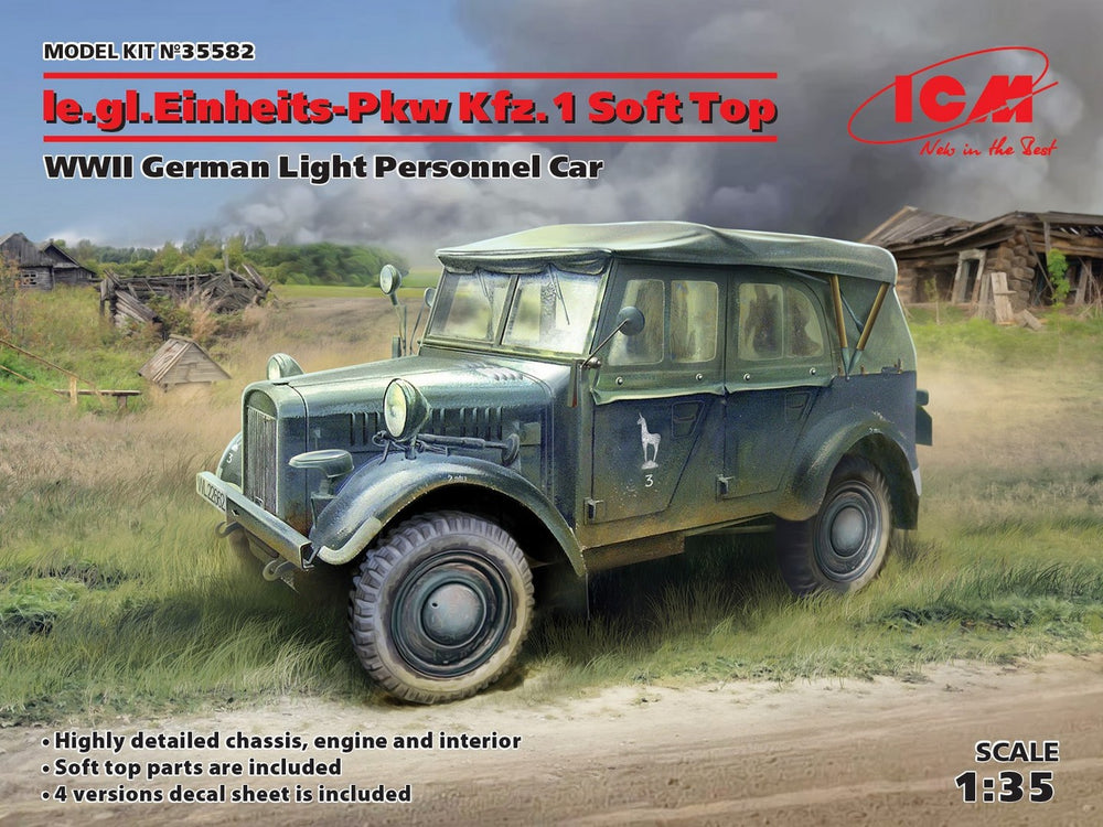 ICM 1/35 WW2 le.gl.Einheitz-Pkw Kfz.1 Soft Top, WWII German Light Personnel Car