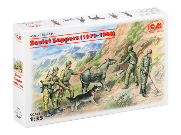 ICM 1/35 Cold War Soviet Sappers (1979-1988) (4 figures - 3 soldiers, 1 sapper, donkey figure, dog figure)