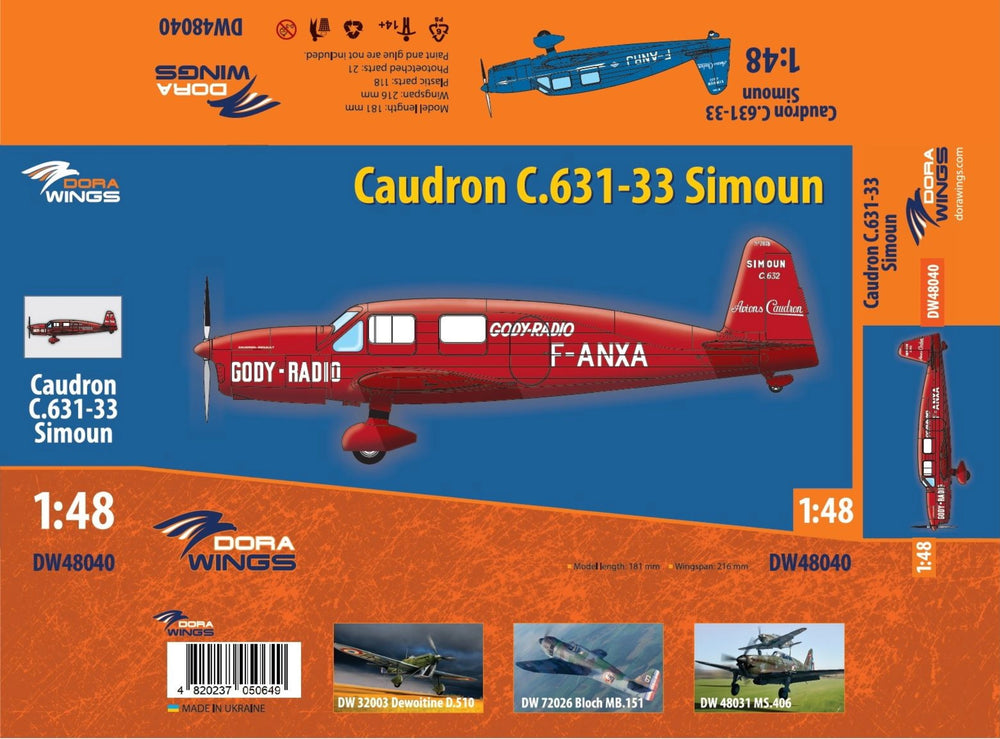 Dora Wings 1/48 Scale DORDW48040 Caudron C.631/633 Simoun, 1/48