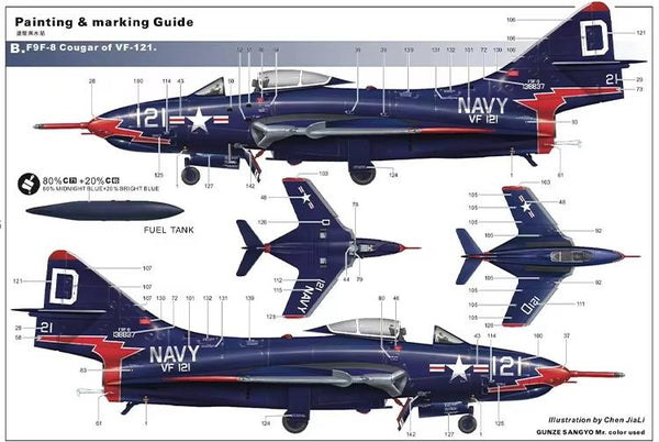 Kitty Hawk 1/48 Scale F9F-8/F9F-8P Cougar 2 in 1 aircraft Model Kit