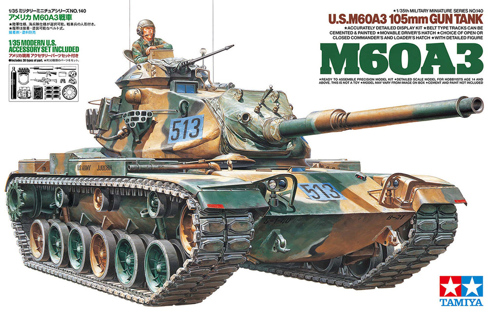 Tamiya 1/35 Scale U.S. M60A3 105mm Gun Tank model kit