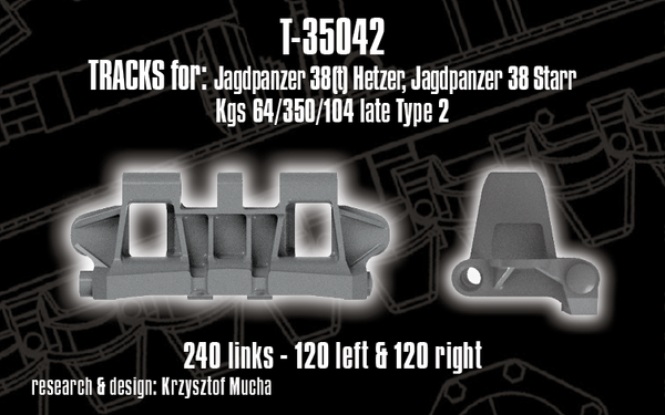 Quick Tracks 1/35 scale WW2 track upgrade Tracks for Jagdpanzer 38(t) Hetzer, Jagdpanzer 38 Starr ; Kgs 64/350/104 late type 2