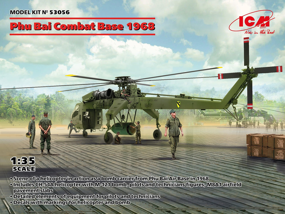 ICM 1/35 Phu Bai Combat Base, 1968 with CH-54A Helicopter, Figures & M8A1 Airfield Pavement Slabs