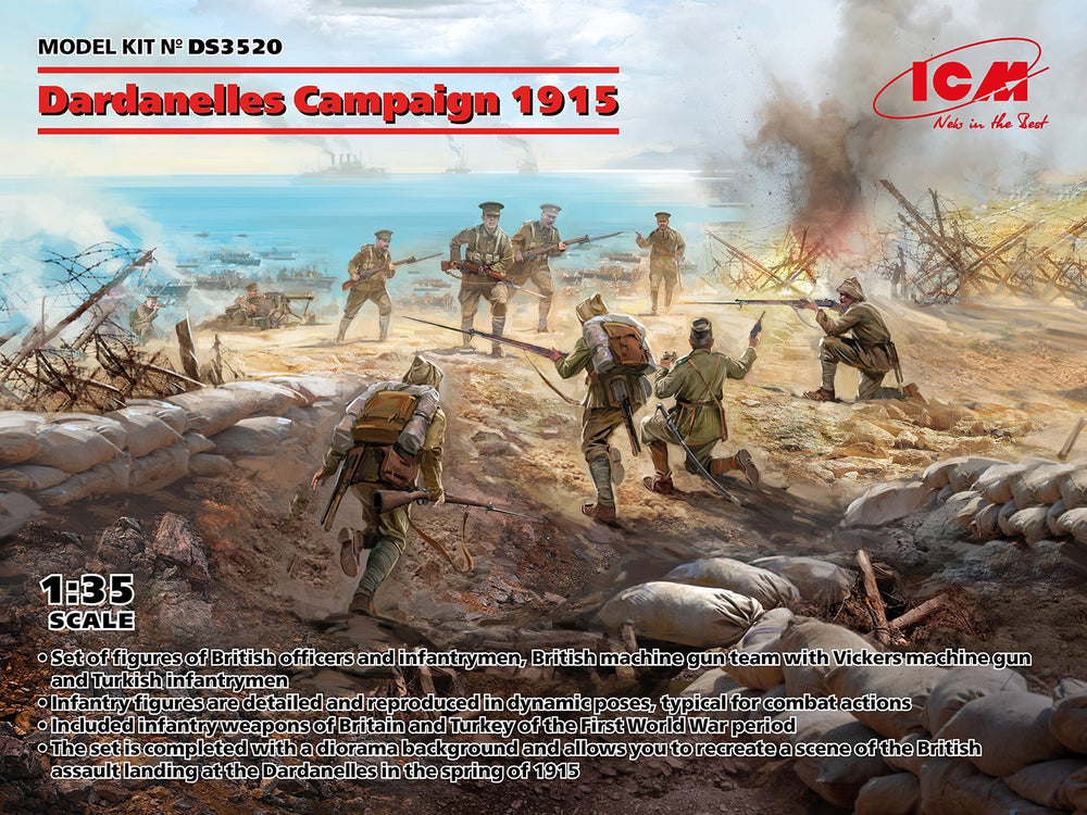 ICM 1/35 WW1 Dardanelles Campaign 1915 (WWI British Infantry, WWI British Vickers MG Crew, WWI Turkish Infantry)