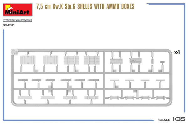 Miniart 1/35 WW2 German 7,5 cm Kw.K StuG Shells w/ Ammo Boxes