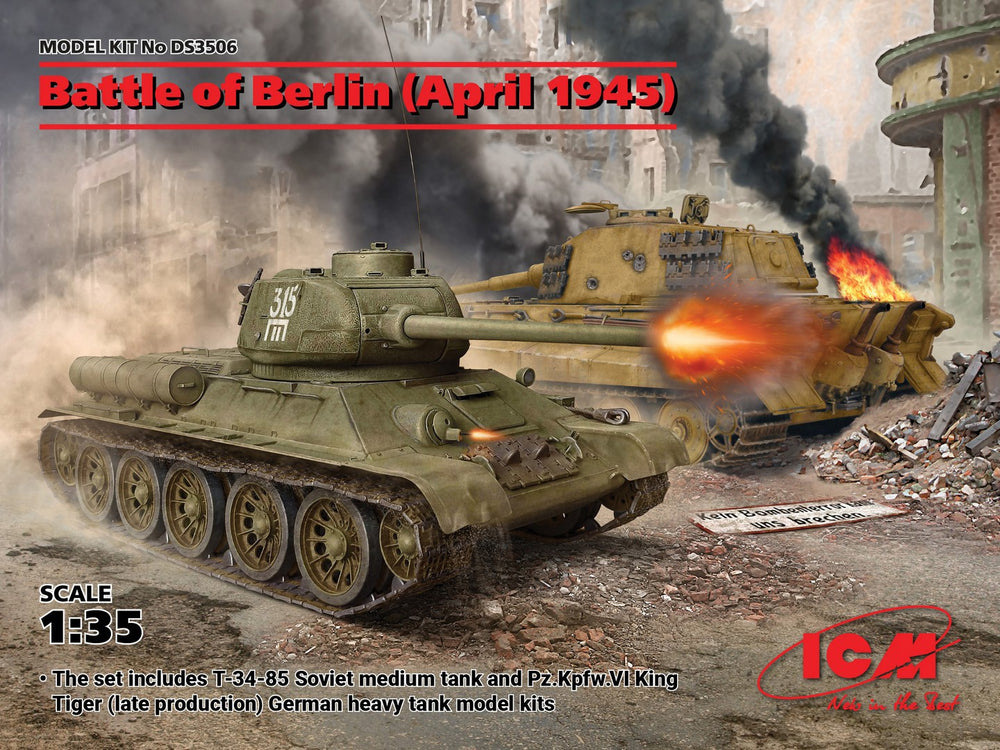 ICM 1/35 WW2 Battle of Berlin (April 1945) (T-34-85, King Tiger)