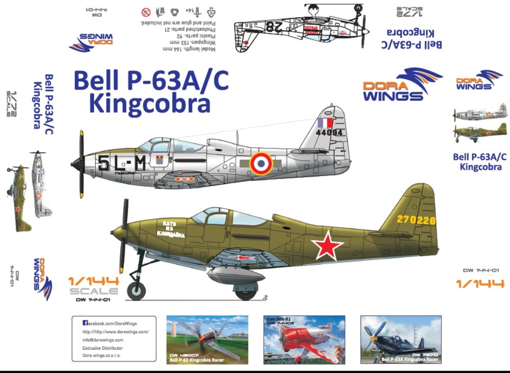 Dora Wings 1/144 Scale DORDW14401 Bell P-63A/C Kingcobra (2 in 1), 1/144
