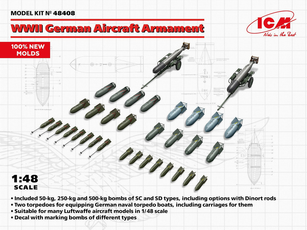 ICM 1/48 WW2 German Aircraft Armament (Bombs & Torpedoes)