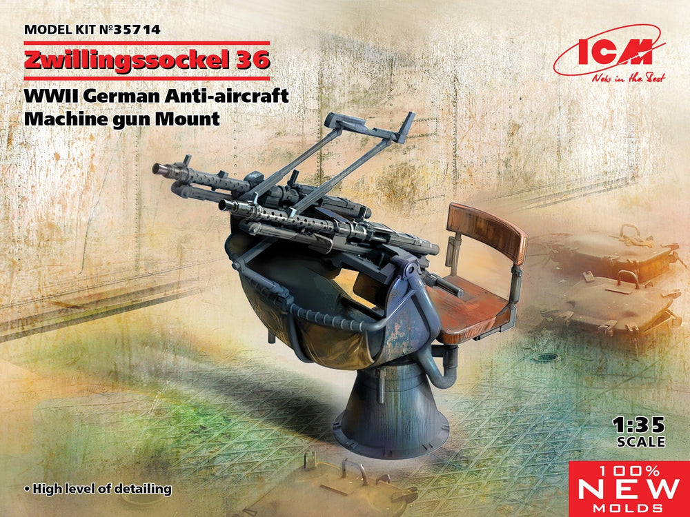 ICM 1/35 WW2 Zwillingssockel 36, WWII German Anti-aircraft Machihe gun Mount (100% new molds)