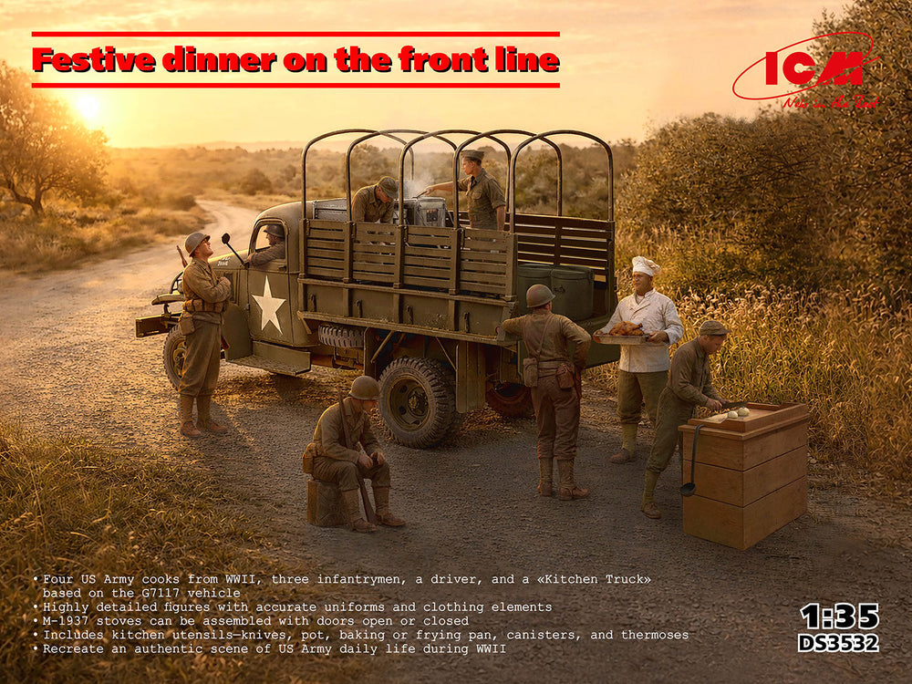 ICM DIORAMA SETS Festive Dinner on the Front Line (U.S. WWII G7117 Kitchen Truck, Figures & Accessories)