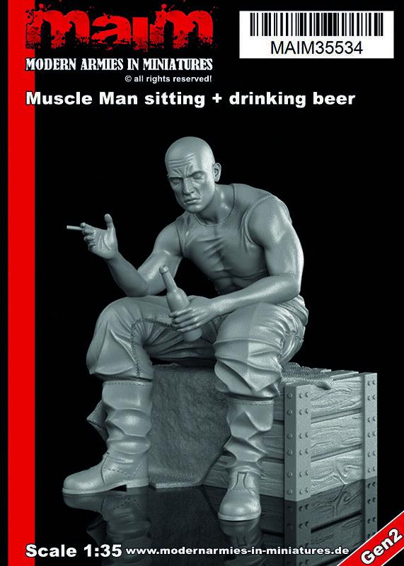 1/35 scale 3D printed model kit - Muscle Man sitting + drinking beer / 1:35