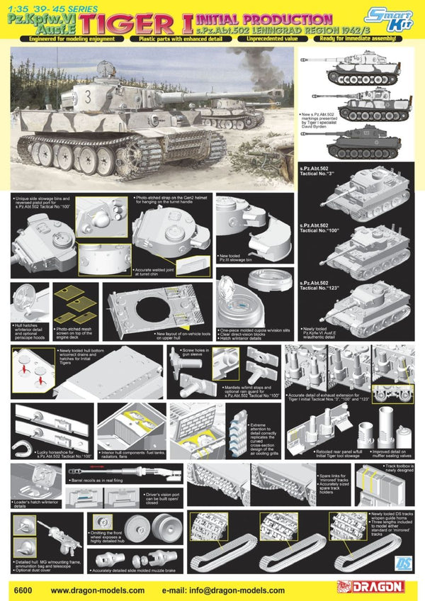 Dragon 1/35 PZ KPFW VI AUSF E TIGER 1 INITIAL PRODUCTION S PZ ABT 502 LENNINGRAD REGION 1942/43