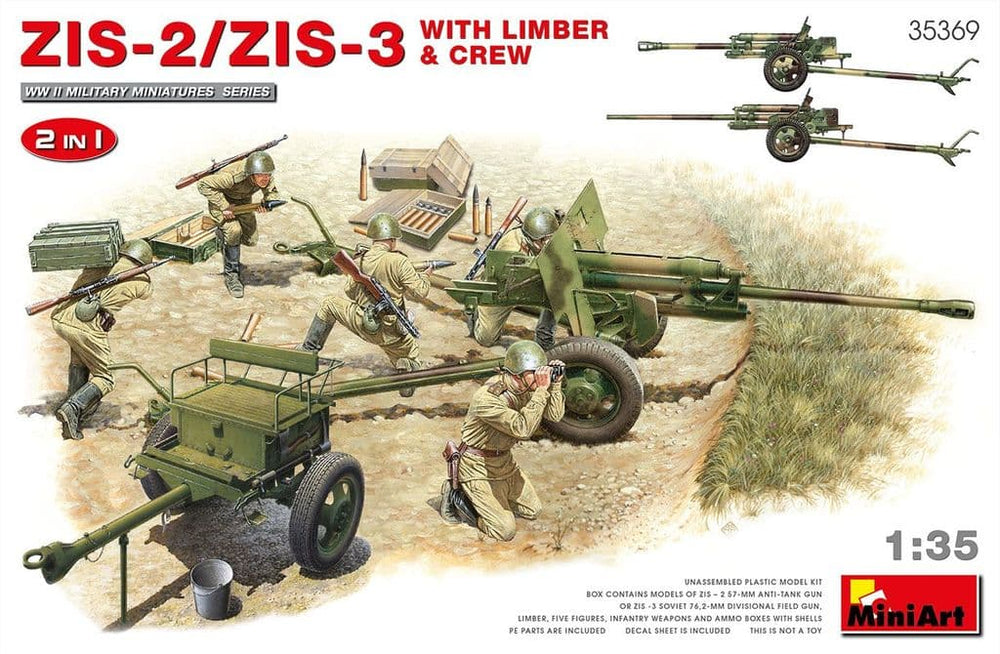 Miniart 1/35 WW2 Soviet ZIS-2/ZIS-3 With LIMBER & CREW. 2 IN 1
