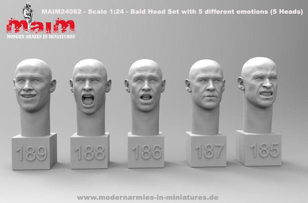 Bald Head Set with 5 different emotions (5 Heads) / 1:24