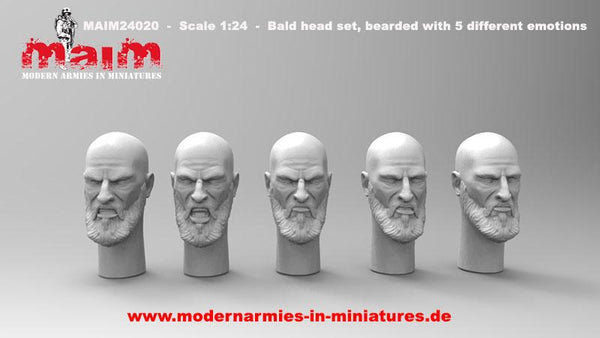 1:24 Scale Bare Heads - bearded - Set #3 (5pcs) / 1:24