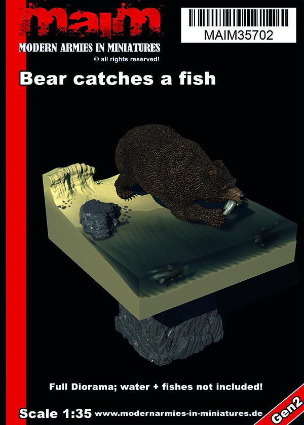 MaiM 1/35 scale 3D printed Bear catches a fish (full Diorama) / 135