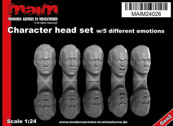 1:24 Scale Character Heads - Set #5 (5pcs) / 1:24 - 75mm