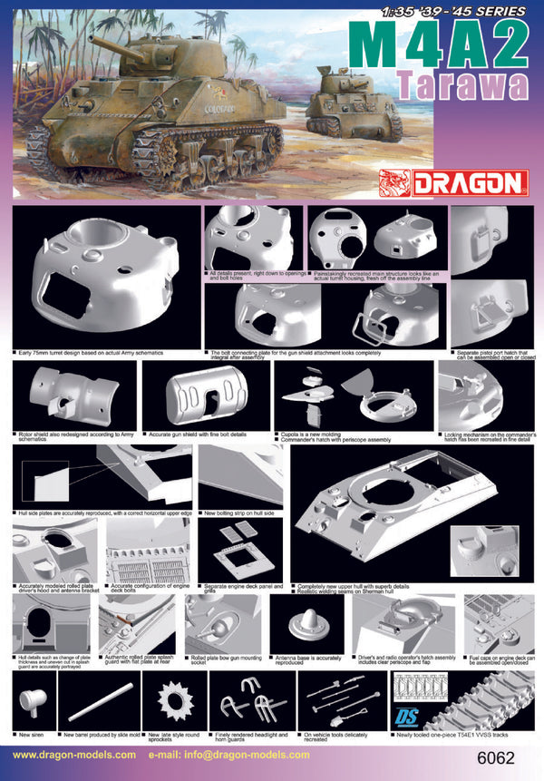 Dragon 1/35 WW2 Sherman M4A2 TARAWA (MAGIC TRACK METAL GUN BARREL (3D PRINTING PARTS INCLUDED)