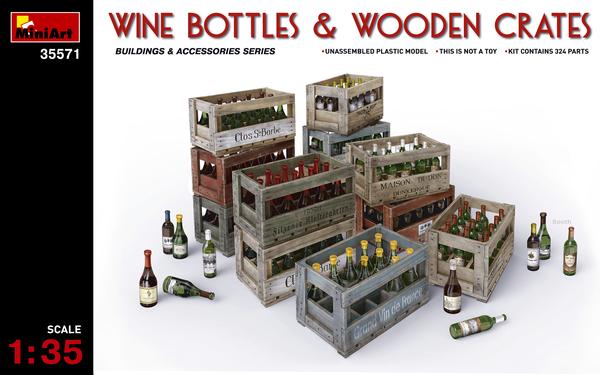 1/35 Miniart Wine, Beer, Milk Bottles and Wooden Boxes