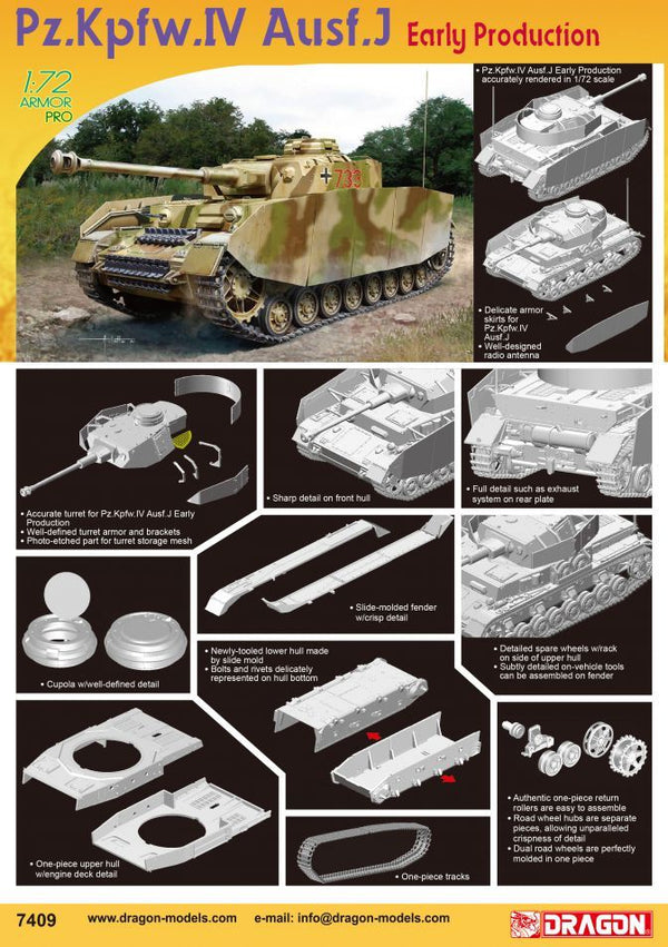 DRAGON D7409 1/72 WW2 German Pz.Kpfw.IV Ausf.J Early Production tank