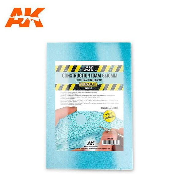 AK Interactive - construction foam 6 & 10mm blue foam high density 195x295mm includes 2 sheets