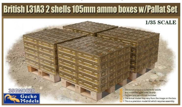 British L31A3 2 Shells 105mm Ammo Boxes 1/35 scale GECKO model kit