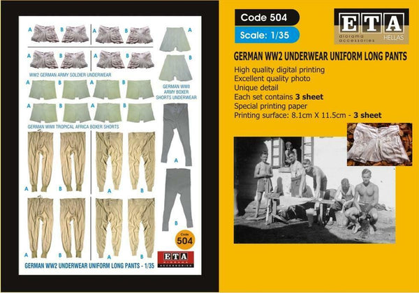 GERMAN WW2 UNDERWEAR UNIFORM LONG PANTS Suit scales 1/35
