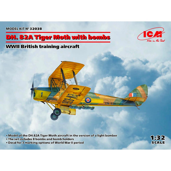 ICM 1/32 De Havilland DH.82A Tiger Moth with bombs, WWII British Training Aircraft # 32038