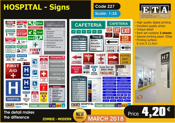 Hospital Signs - 1/35 scale - Zombie/ Modern - 2 sheets
