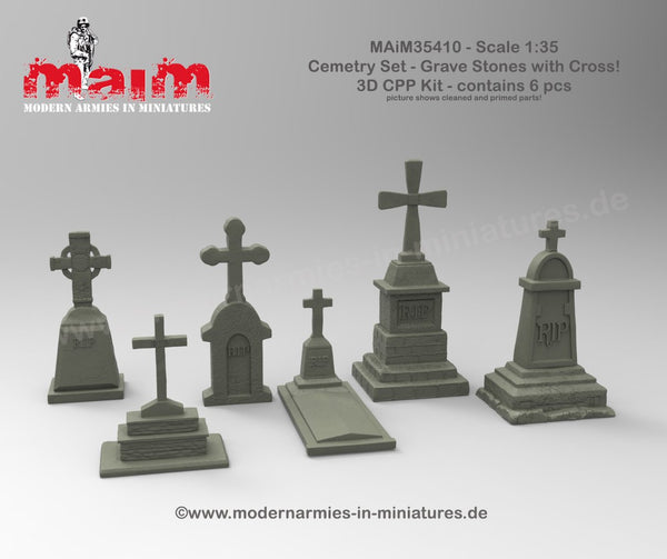 1/35 Scale 3D printed - Grave Stones with Cross (6pcs) Set (MAIM35410)