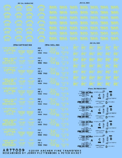 Archer Decals -Assorted .50 cal, .30 cal, 25Pdr and 37 mm box stencils 1/35