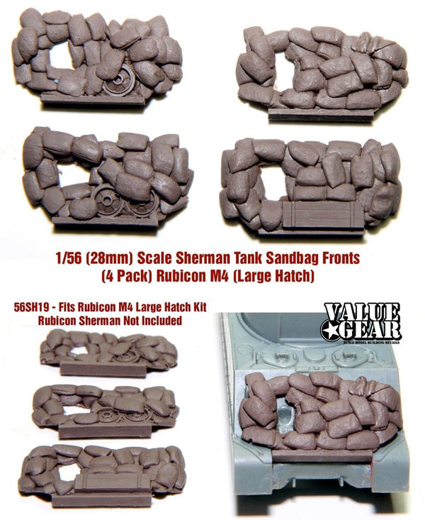 28mm (1/56 scale)  Sandbag Fronts for M4 Large Hatch Sherman (4 pack) (RUBICON)