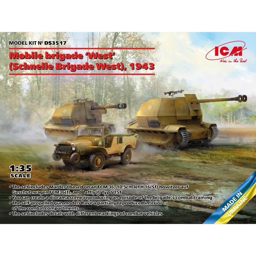 ICM 1/35 Mobile brigade 'West' (Schnelle Brigade West), 1943 (Marder I, 10.5cm leFH 16(Sf) auf Geschutzwagen FCM36(f), Laffly V15T) Diorama Set