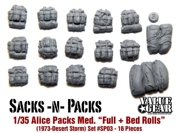 1/35 Scale resin kit US Alice Packs "Medium Full w/Blankies & Ponchos" (1973-95)