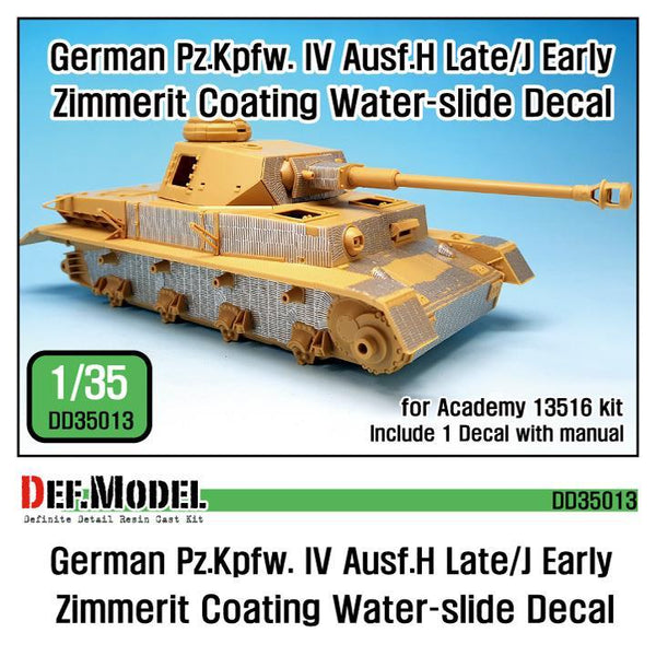 1/35 scale WWII PZ. IV Ausf.H Late /J Early Zimmerit Decal set (1/35 Academy new)