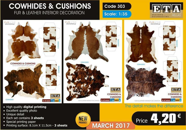 Cowhides & Cushions - 1/35 scale - 3 sheets