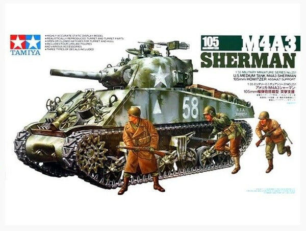 Tamiya 1/35 scale WW2 US American M4A3 Sherman tank with 105mm Howitzer