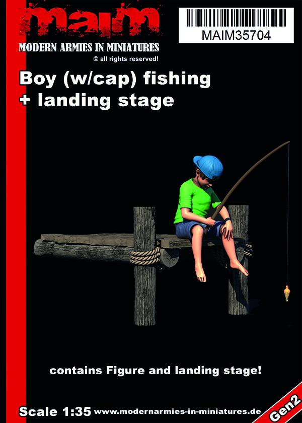 MaiM 1/35 scale 3D printed Boy (w/cap) fishing + landing stage / 1:35