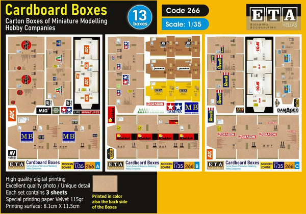 1/35 scale Cardboard Boxes - Carton Boxes of Miniature Modelling Hobby Companies