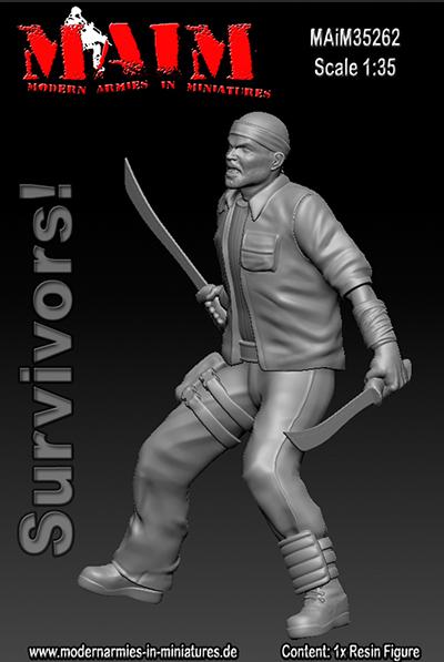 1/35 Scale Resin kit Survivor with 2x Machete Zombie Wars -