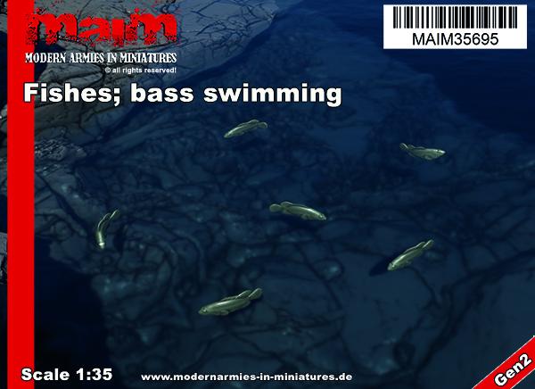 MaiM 1/35 scale 3D printed Fishes; swimming / 6x bass / 1:35
