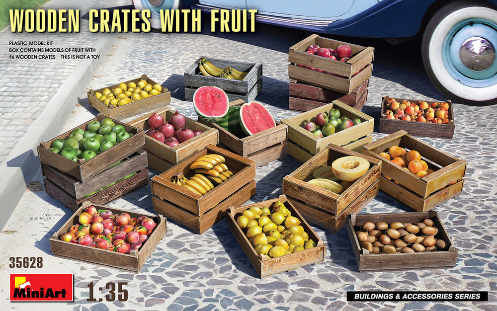Miniart 1/35 WOODEN CRATES WITH FRUIT (16 wooden crates)